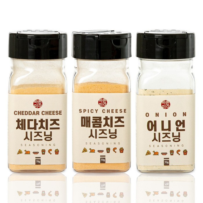 바른미각 체다치즈+매콤치즈+어니언 시즈닝, 3세트, 70g - 감자튀김 소스