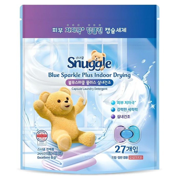 스너글 블루스파클 플러스 실내건조 캡슐세제, 27개입, 1개