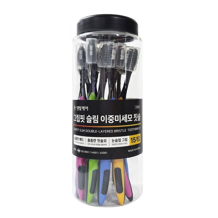 덴탈케어 그립핏 슬림 이중미세모 칫솔 국내생산 공장직판매, 1개, 15개입