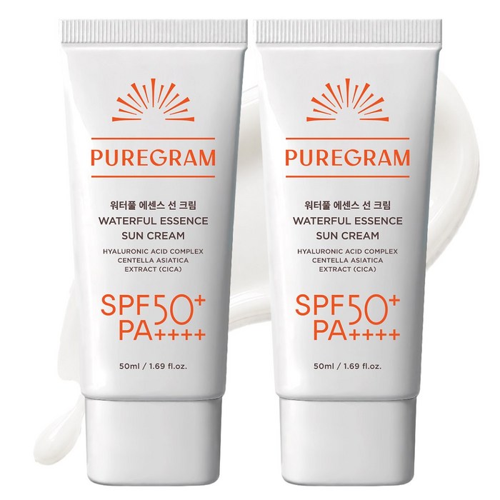 퓨어그램 1등 수분 선크림 퓨어그램 SPF50+ PA++++ 눈시림 없는 백탁현상 없는 수분 선세럼, 2개, 50ml