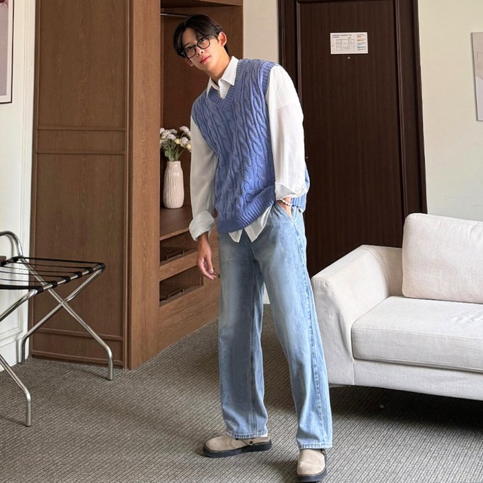 남자 세미와이드 샌드워싱 뒷밴딩 데님 청바지 팬츠 빅사이즈 후기 분석 - 스타일링 제안
