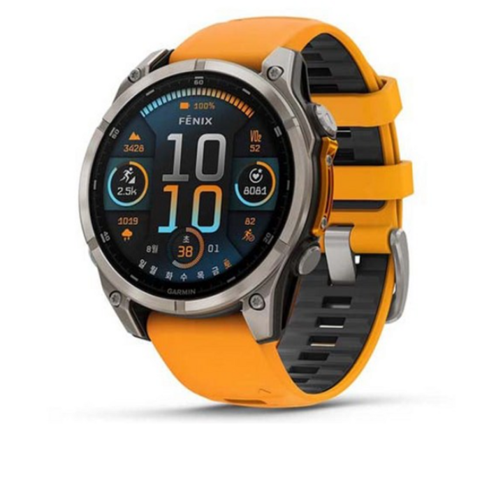 가민 피닉스 8 AMOLED 아웃도어 GPS 스마트워치 47mm, 오렌지, 3.556cm, GPS + 블루투스 - 가민 워치