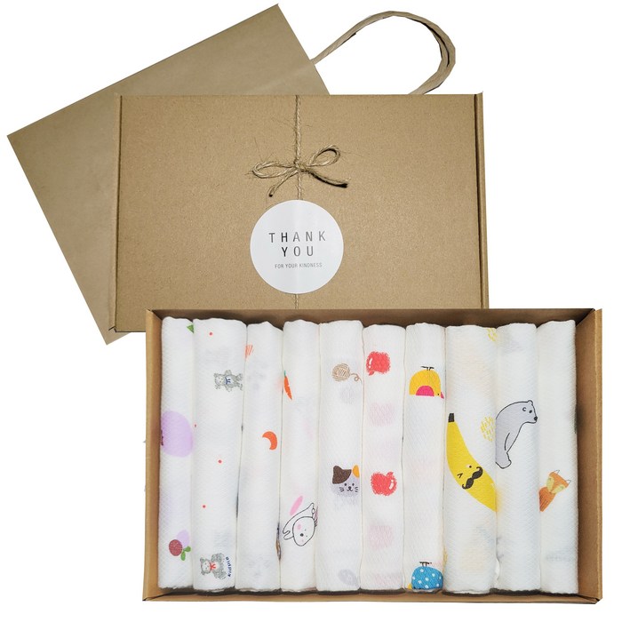 (Embo gauze handkerchief 10P + gift box + shopping bag) Pregnancy and childbirth celebration gift set package Shubebe