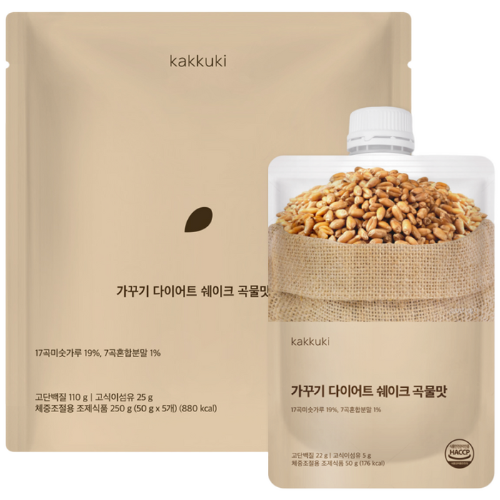 가꾸기 다이어트 단백질 쉐이크 (곡물맛) 1팩 5개입 식단 맛있는 식사대용 파우치 체조식, 250g, 1세트 - 다이어트 식단