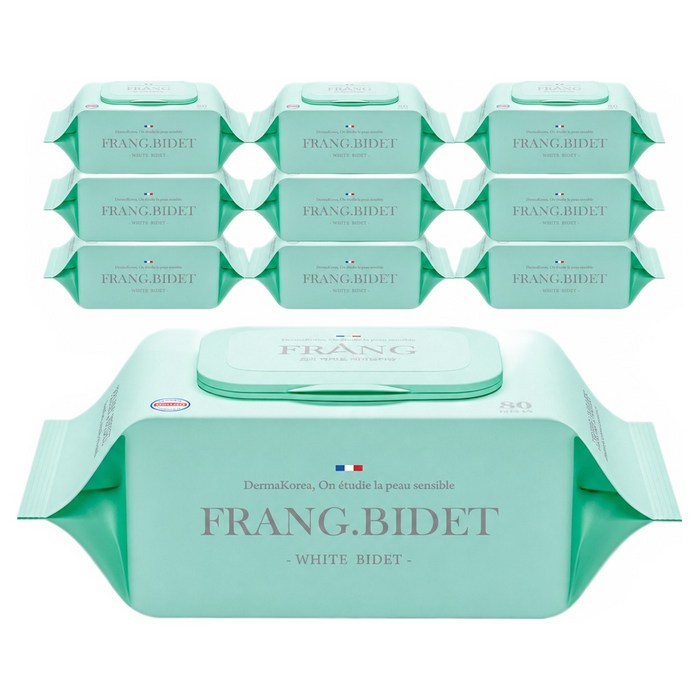 프랑프랑 플라스틱0% 화이트 비데 물티슈 60gsm(무향), 60g, 80매입, 10개