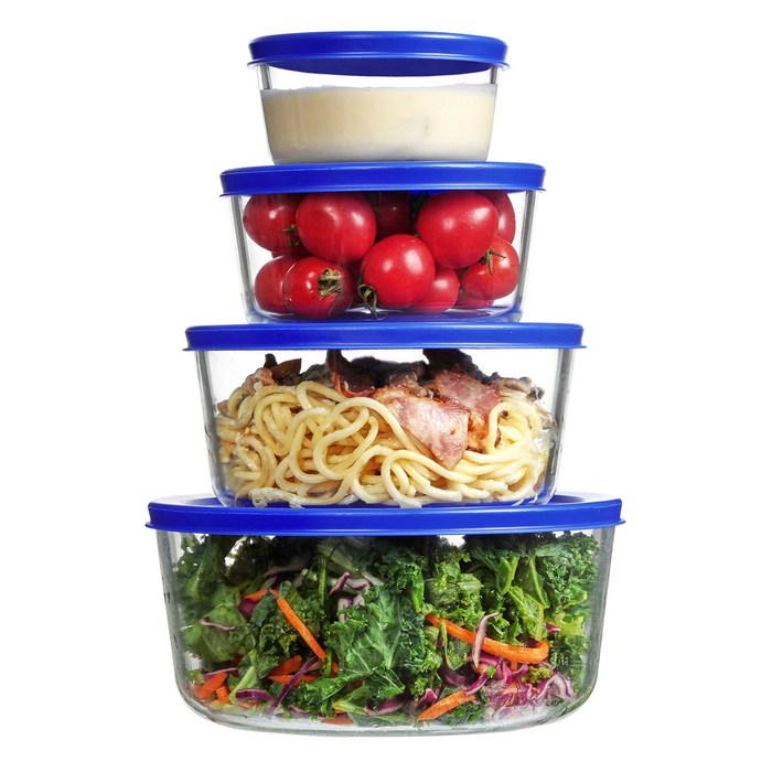 VTOPMART 클래식 내열유리 식품보관 밀폐용기 원형, 236ml+472ml+944ml+1652ml, 4개
