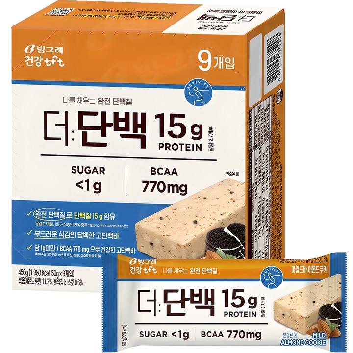 빙그레 더단백 마일드 프로틴바 아몬트쿠키 9p, 450g, 1개