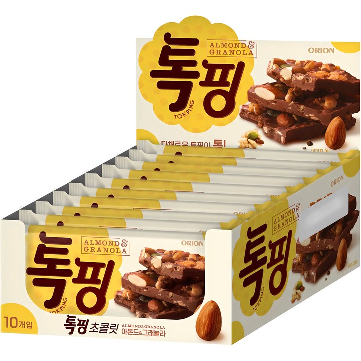 오리온 톡핑 아몬드 앤 그래놀라 초콜릿, 43g, 10개
