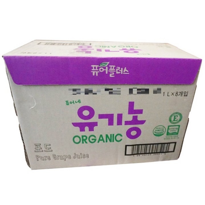 퓨어플러스 유기농 포도주스, 1L, 8개