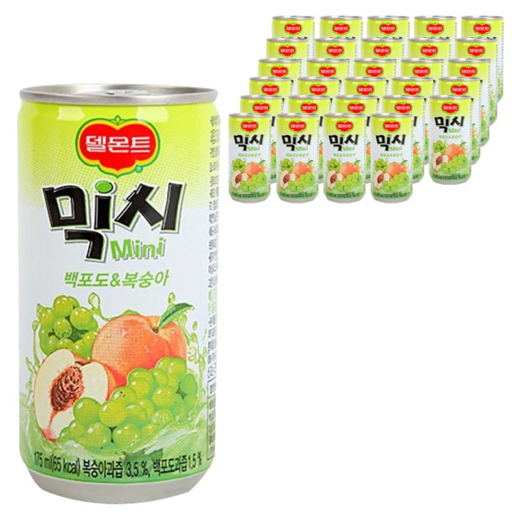 델몬트 믹시미니 백포도&복숭아 음료, 175ml, 30개