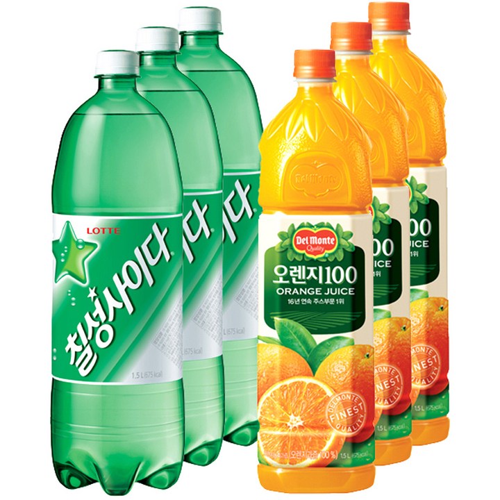 칠성사이다 + 델몬트 오렌지 100 오리지널 주스, 1세트, 1.5L