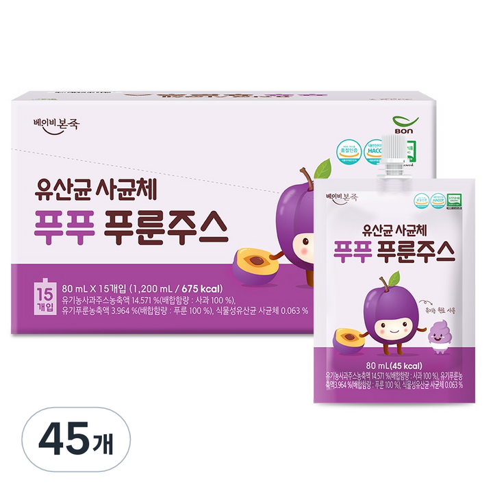 베이비본죽 유산균 사균체 푸푸 푸룬주스, 80ml, 45개