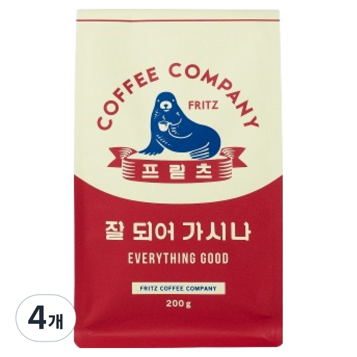 프릳츠 잘 되어 가시나 원두, 200g, 4개