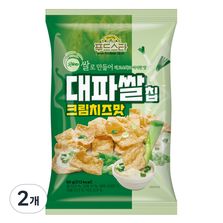 푸드스타 대파쌀칩 크림치즈맛, 60g, 2개