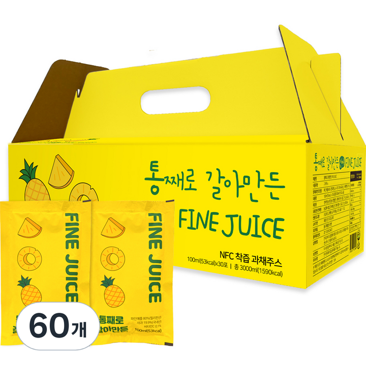 통째로 갈아만든 파인주스 일반파우치, 60개, 100ml