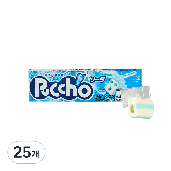 UHA 미카쿠도 푸쵸 스틱캔디 소다맛, 50g, 25개