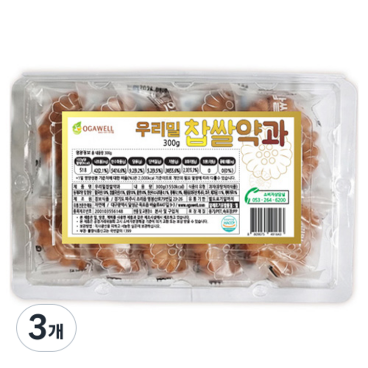 오가웰 우리밀찹쌀약과, 300g, 3개