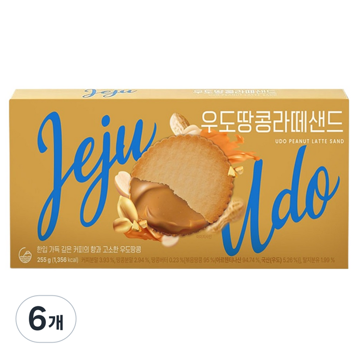 우도땅콩 라떼샌드 30p, 6개, 255g