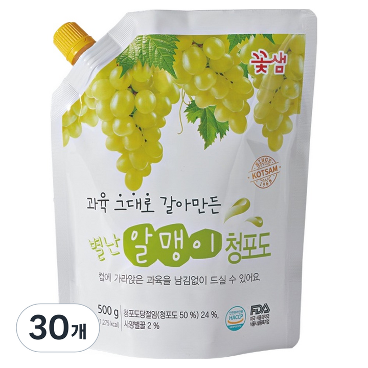 꽃샘 별난알맹이 청포도 음료베이스, 500g, 30개