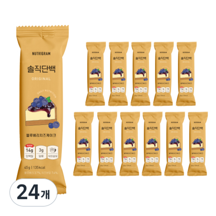 솔직단백 오리지널 블루베리치즈케이크 단백질바, 24개, 45g