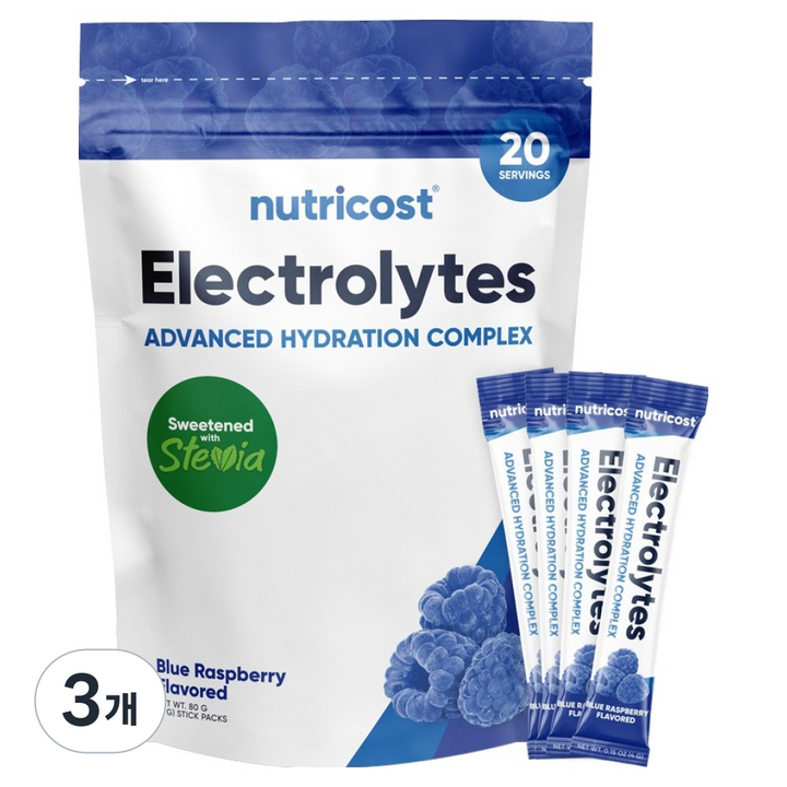 뉴트리코스트 전해질 일렉트로라이트 하이드레이션 스틱팩 블루라즈베리향 20p, 80g, 3개