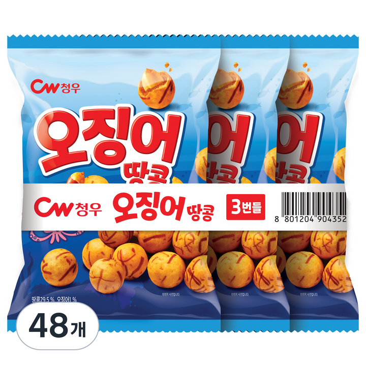 청우식품 오징어땅콩 3p, 90g, 48개