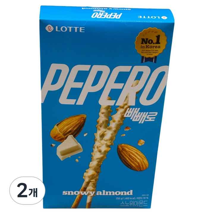 빼빼로 스노위아몬드 빼빼로 8p, 256g, 2개