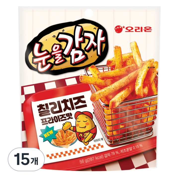 오리온 눈을감자 칠리치즈 프라이즈 스낵, 56g, 15개