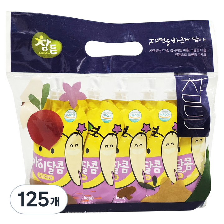참든 유아 음료 빨대형 아이달콤 도라지배, 125개, 100ml