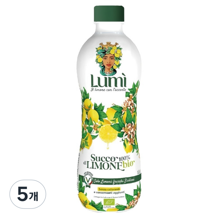 LUMI 유기농 레몬주스, 5개, 1L