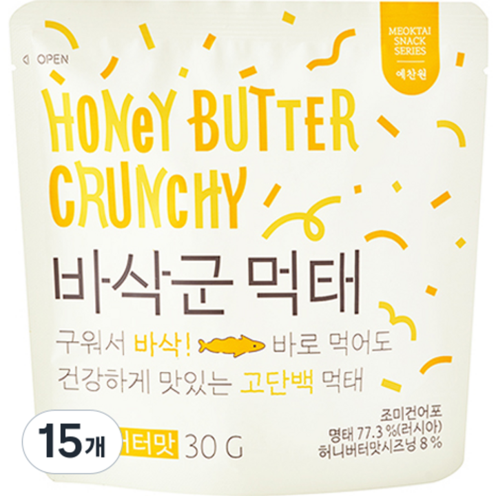 예찬원 바삭군 먹태 허니버터맛, 30g, 15개
