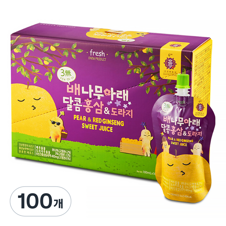 김정환홍삼 배나무아래 달콤홍삼&도라지 홍삼음료, 100ml, 100개