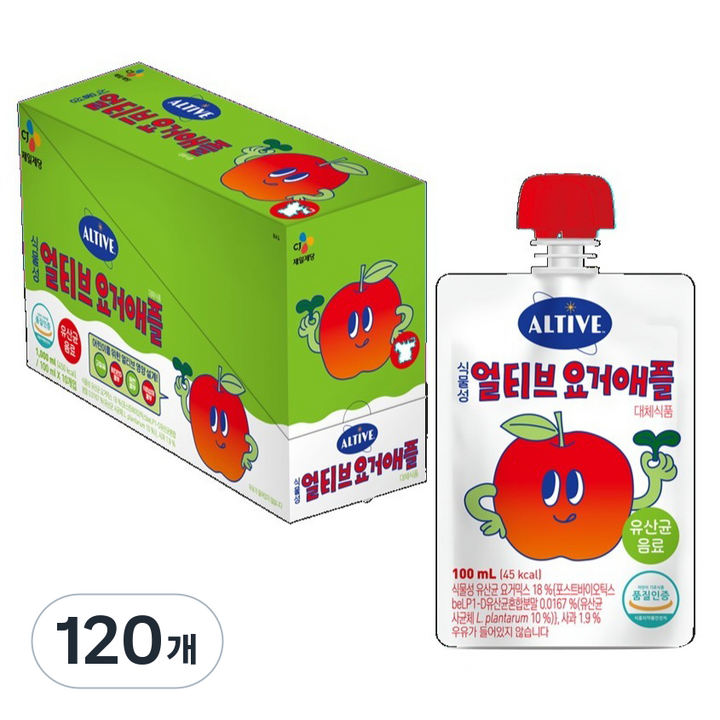 얼티브 식물성 유산균 음료 요거애플, 120개, 100ml