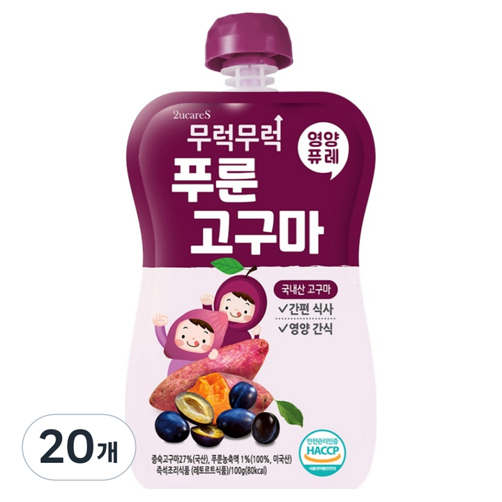이유케어스 무럭무럭 과일퓨레 푸룬고구마, 20개, 100g