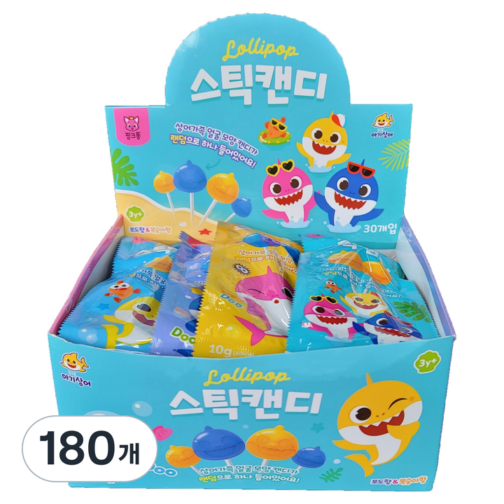 핑크퐁 아기상어 스틱캔디 복숭아향 포도향 랜덤발송, 180개, 10g