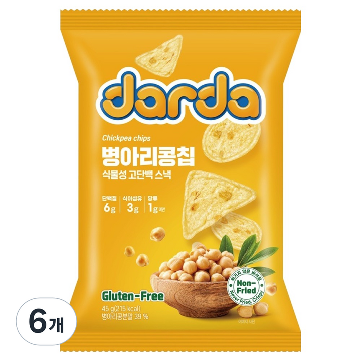다르다 병아리콩칩, 45g, 6개