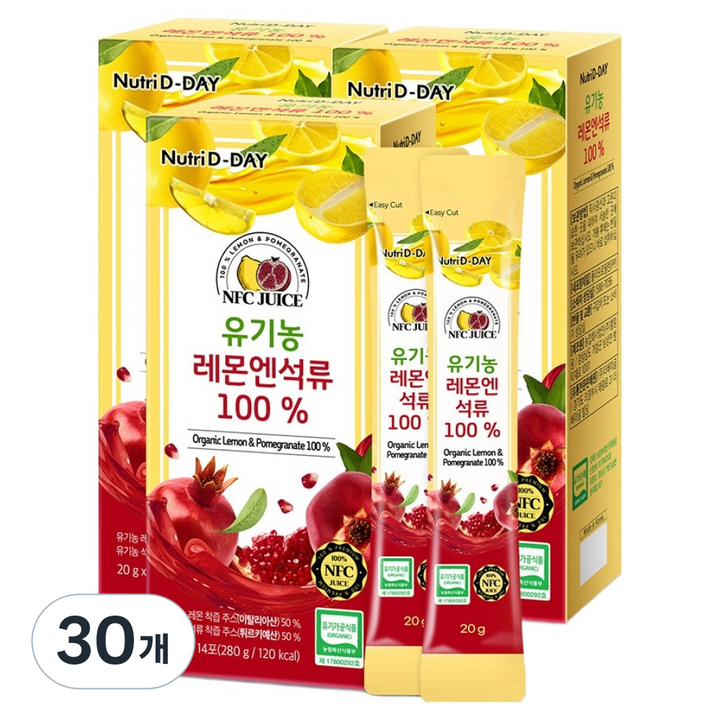 뉴트리디데이 유기농 레몬엔석류즙 100%, 280g, 30개