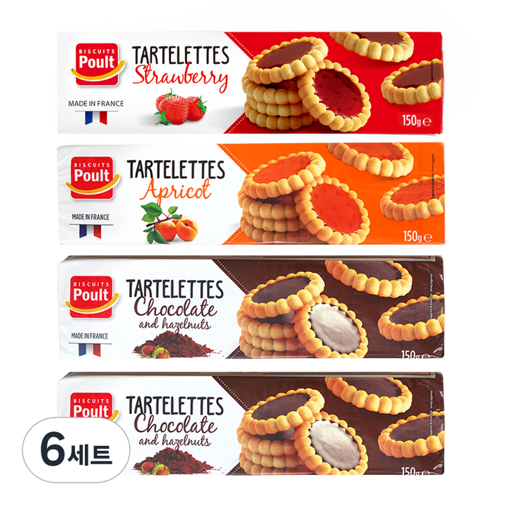 폴트 타르트 딸기+살구+초콜릿 앤 헤이즐넛, 150g, 6세트