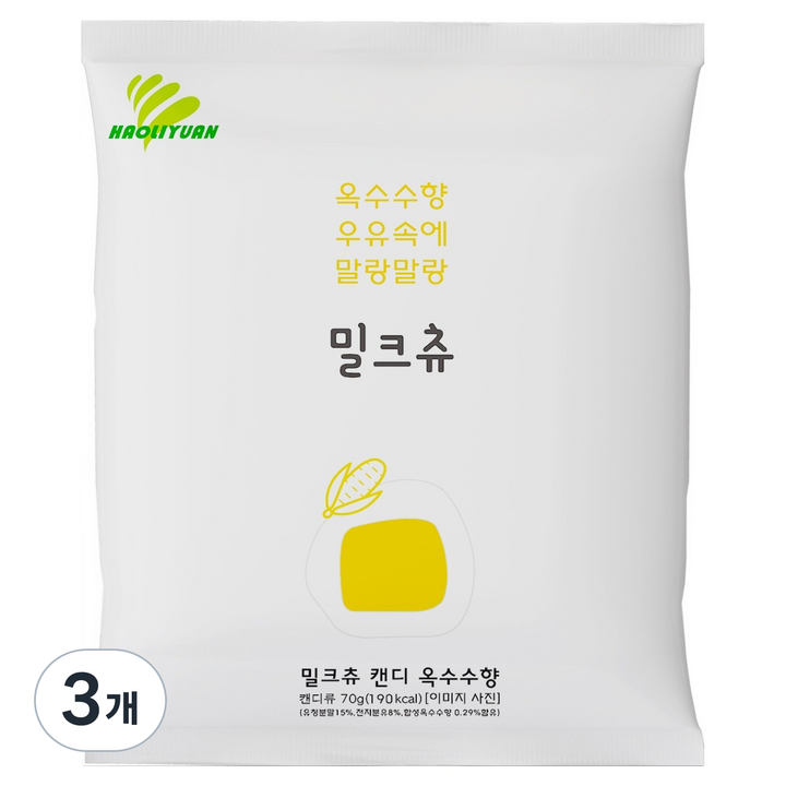 하오리위안 밀크츄 캔디 옥수수향, 70g, 3개