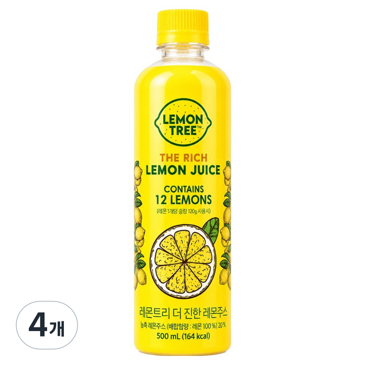 레몬트리 더진한 레몬주스, 4개, 500ml