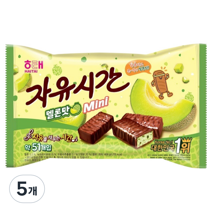 자유시간 미니 초코바 멜론맛, 408g, 5개