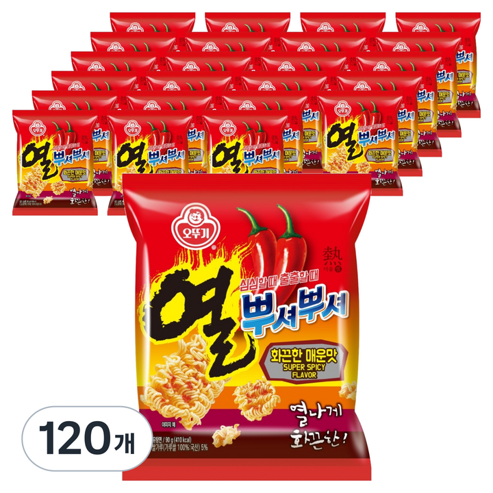 오뚜기 열 뿌셔뿌셔 라면과자 화끈한 매운맛, 120개, 90g