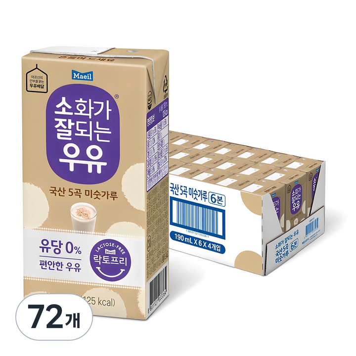 소화가잘되는우유 국산 5곡 미숫가루, 190ml, 72개