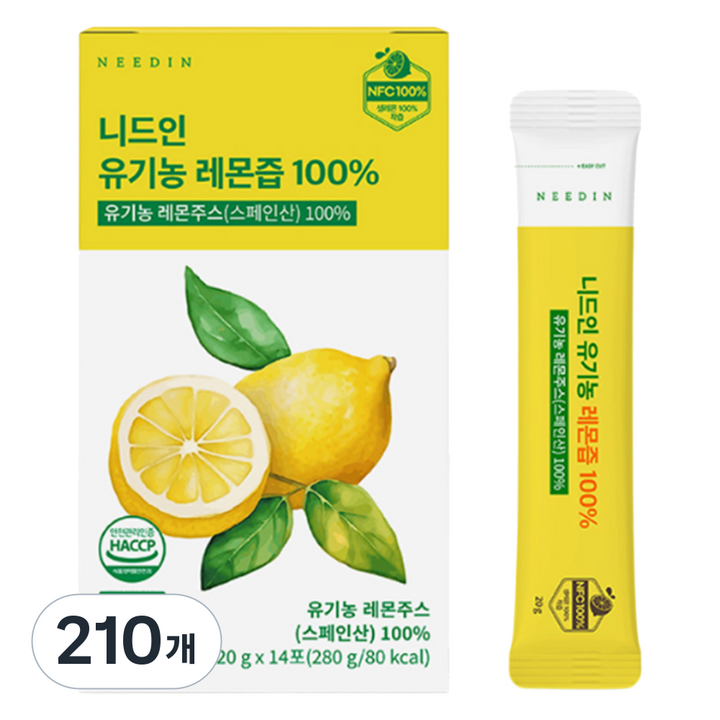 니드인 유기농 레몬즙 100%, 20g, 210개