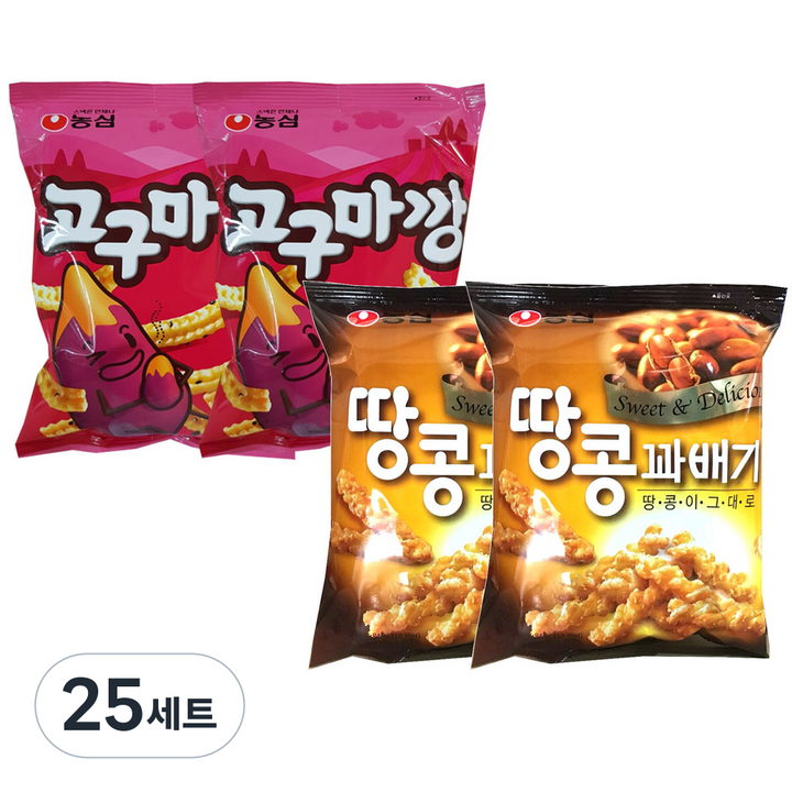 농심 고구마깡 83g x 2p + 땅콩꽈배기 84g x 2p, 25세트