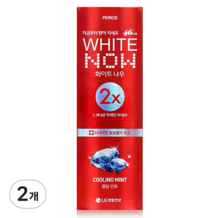 페리오 화이트나우 쿨링민트치약, 120g, 2개