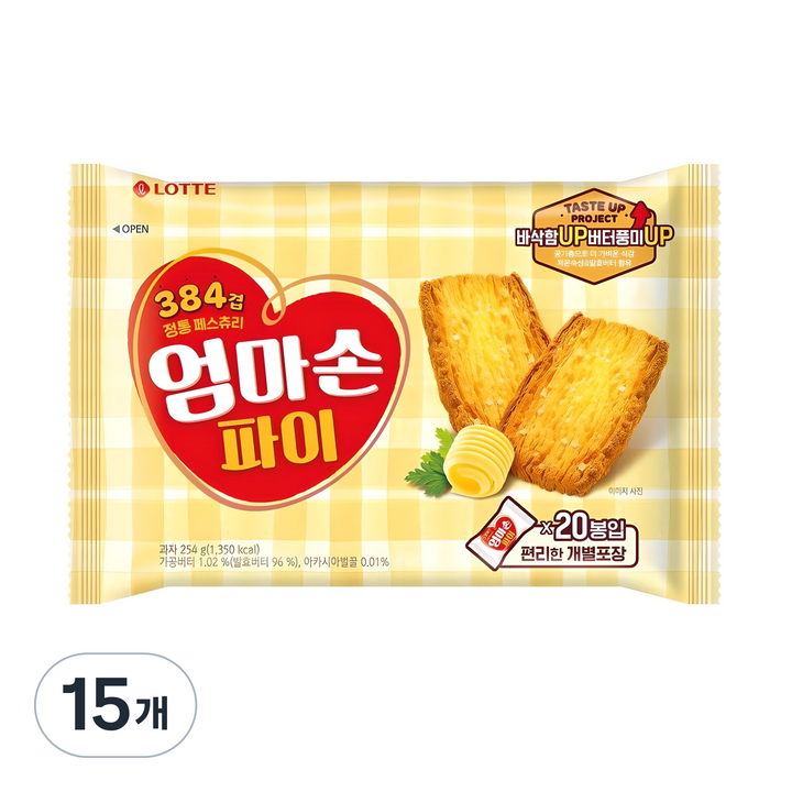 롯데웰푸드 엄마손파이, 254g, 15개