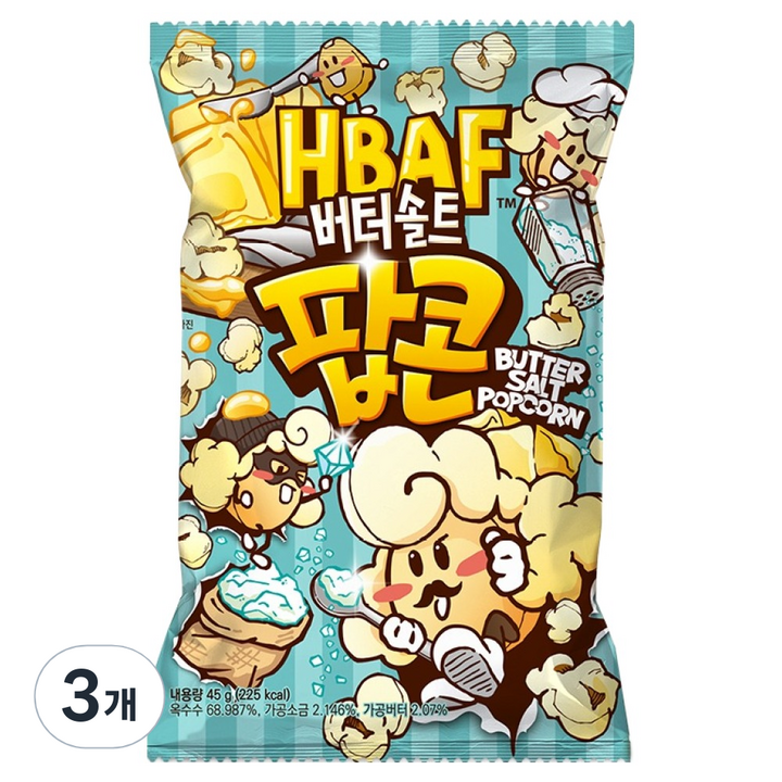 바프 버터솔트 팝콘, 45g, 3개