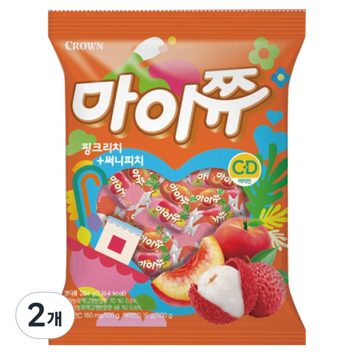 크라운 마이쮸 리치피치트위스트, 100g, 2개