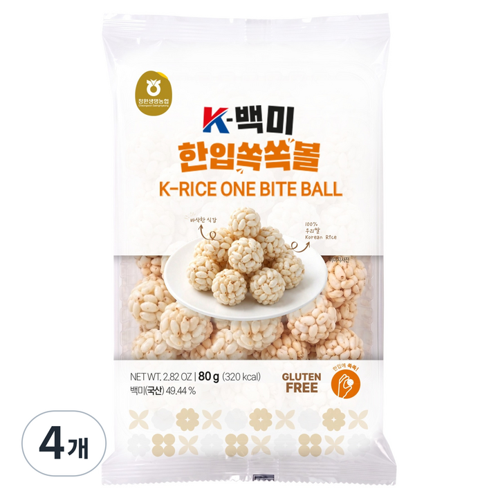 농협 K 백미 한입쏙쏙볼, 80g, 4개